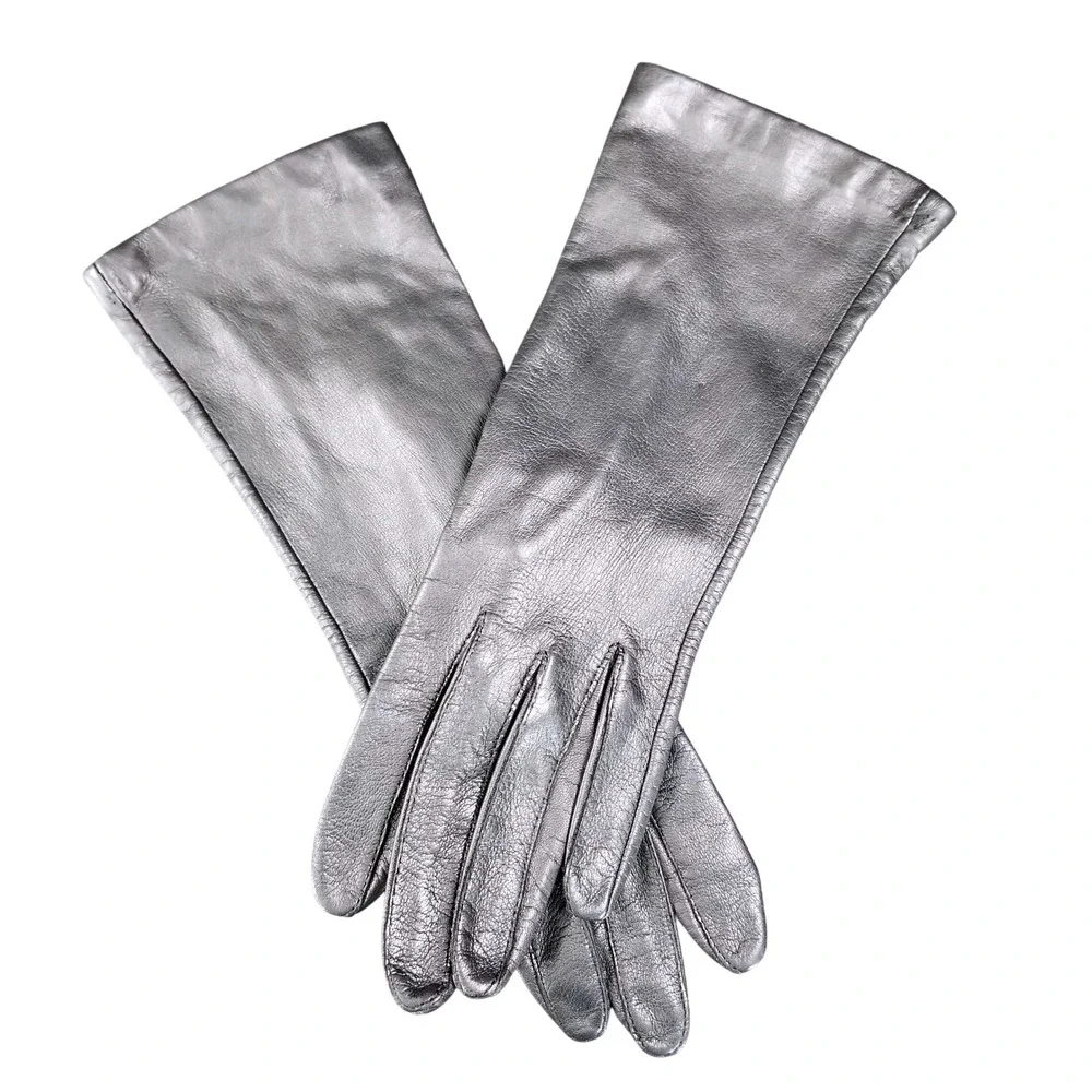 Vintage Antron Thin Leather Gloves Women's Sz 6.5 Black Lined Mid Length‎ Preppy